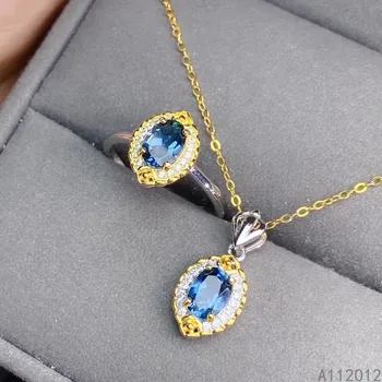 KJJEAXCMY fine jewelry gamtos mėlynas topazas 925 sterlingas sidabro miela mergina naujas pakabukas karoliai, žiedas nustatyti paramos bandymas