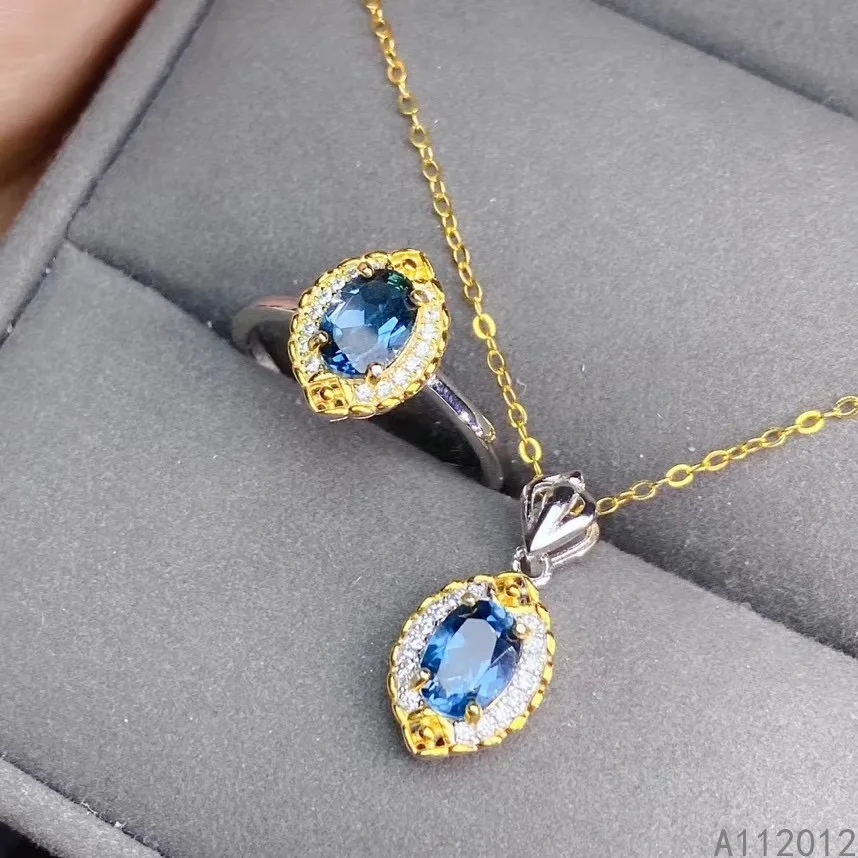 KJJEAXCMY fine jewelry gamtos mėlynas topazas 925 sterlingas sidabro miela mergina naujas pakabukas karoliai, žiedas nustatyti paramos bandymas Nuotrauka 0