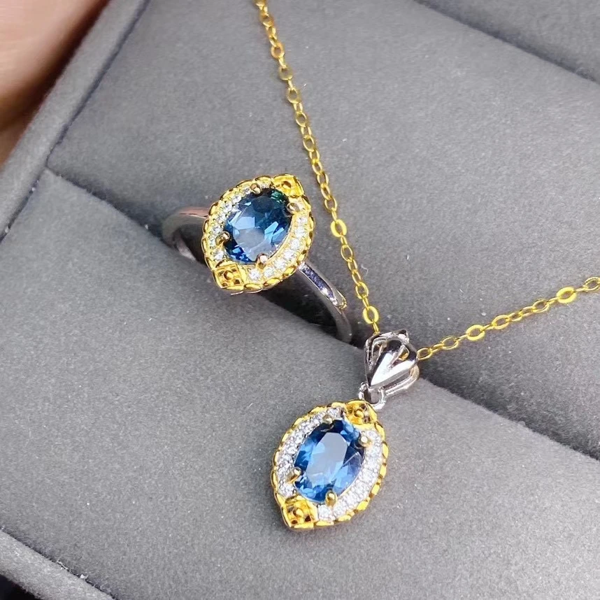KJJEAXCMY fine jewelry gamtos mėlynas topazas 925 sterlingas sidabro miela mergina naujas pakabukas karoliai, žiedas nustatyti paramos bandymas Nuotrauka 2