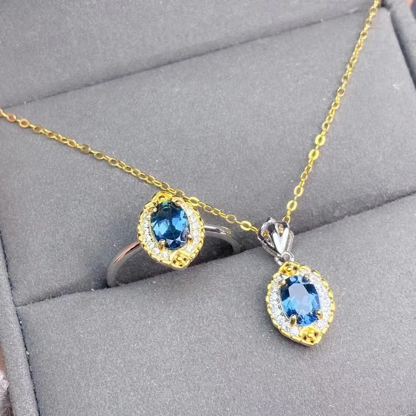 KJJEAXCMY fine jewelry gamtos mėlynas topazas 925 sterlingas sidabro miela mergina naujas pakabukas karoliai, žiedas nustatyti paramos bandymas Nuotrauka 4