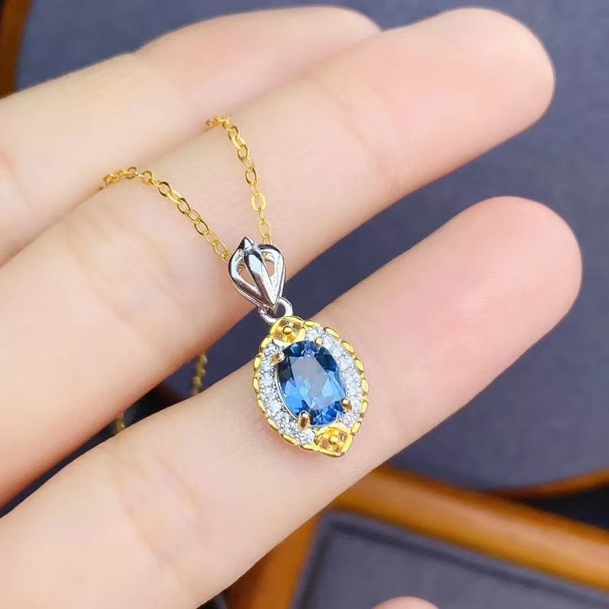 KJJEAXCMY fine jewelry gamtos mėlynas topazas 925 sterlingas sidabro miela mergina naujas pakabukas karoliai, žiedas nustatyti paramos bandymas Nuotrauka 5