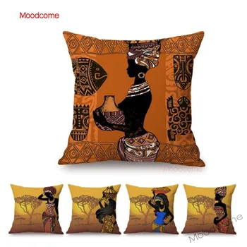 Klasikinis Afrikos Genčių Šokių Afrikos Moteris Modelio Sofa Mesti Pagalvės Užvalkalą Oranžinė Spalva Saulėlydžio Afrikoje Juoda Mergina Pagalvėlė Padengti
