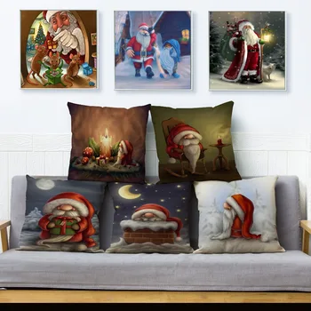 Linksmų Kalėdų Pagalvę Padengti Mielas Animacinių filmų Santa Print Mesti Pagalvės Atvejais, 45*45cm Pagalvėlė Padengti Sofa Namų Dekoro Patalynė Užvalkalas