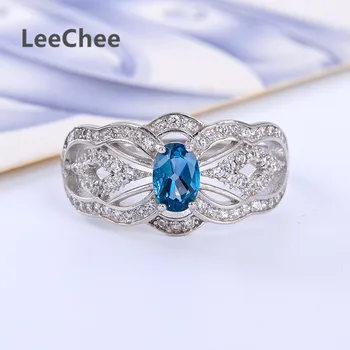 Gamtos London blue topazas žiedas moterims 4*6 mm gemstong papuošalai nekilnojamojo 925 kietas sterlingas sidabro gimtadienio dovana office lady