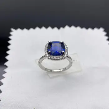 Populiarus Europos mados 925 Sterlingas Sidabro prabangus Žiedas Platinum cirkonio aikštėje tamsiai mėlyna kristalų moterų papuošalai, dovanos