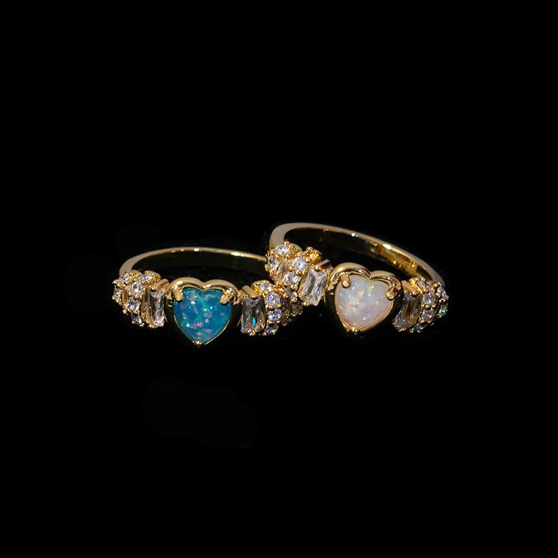 Teismas retro stiliaus opal meilės žiedas moterų mados asmenybės cirkonis atviras žiedas Nuotrauka 0