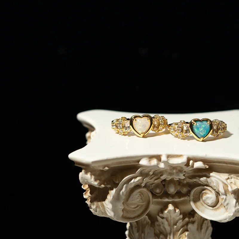 Teismas retro stiliaus opal meilės žiedas moterų mados asmenybės cirkonis atviras žiedas Nuotrauka 2