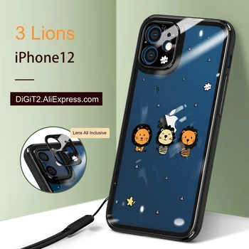 Telefono dėklas skirtas iPhone 12 Apsauginis Dangtelis Skaidrus Mielas Liūtai Karikatūros Objektyvas 