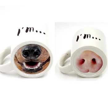 Juokinga, Keramikos Puodelius Kiaulių ir Šunų Nosies Keraminės Kavos Puodeliai Gali Atnešti Laimę Į Drinkware Biure Vandens Butelis