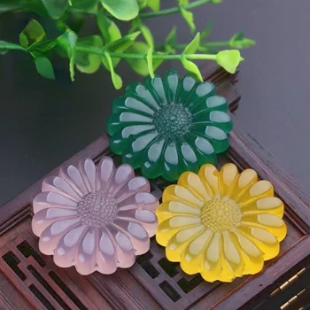 Natūrali Žalioji Chalcedony Sun Flower Jade Pakabukas Karoliai Kinijos Ranka Raižyti Mados Žavesio Papuošalai Amuletas Vyrai Moterys Pasisekė Dovanos