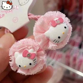 Hello Kitty Fa Sheng Plaukų Virvę Lankelis Plaukams Rožinė Anime Nėriniai Gėlės Kawaii Animacinių Filmų Priedai Gumos Juosta Pliušinis Dovana