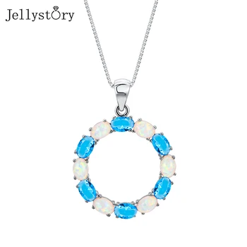 Jellystory Prabangos Opal Moterų Kaklo 925 Sterlingas Sidabro Apskritime Pakabukas Klasikinis Vestuvių, Sužadėtuvių Metines Fine Jewelry