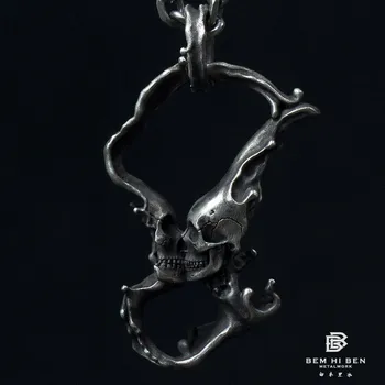 BEM HI BEN vyriški moteriški karoliai pakabukas Skeletas KISS kaukolė 925 sterlingas sidabro Originalaus dizaino Rankų Dviratininkas punk