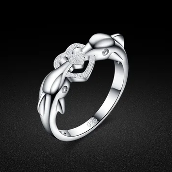 Mados moterų 925 sterlingas sidabro žiedas Paprastos konstrukcijos Dolphin Bučinys Sidabro Žiedas Kietas Sidabro Žiedas Lady Mados Papuošalai geriausia dovana