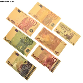 7pcs 5 10 20 50 100 200 500 EUR Aukso Banknotų 24K Aukso Netikrą Popierinių Pinigų Kolekcija Eurų Banknotų Nustato Karšto Pardavimo