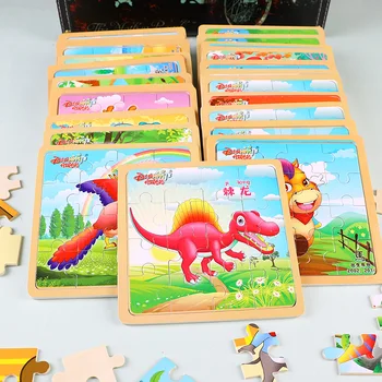 15X15CM Vaikai Medinė Dėlionė Animacinių filmų Gyvūnų Dinozaurų Zodiako Tangram Medinės Dėlionės, Žaislai, Edukaciniai Žaislai, Dėlionės Vaikams Dovanos
