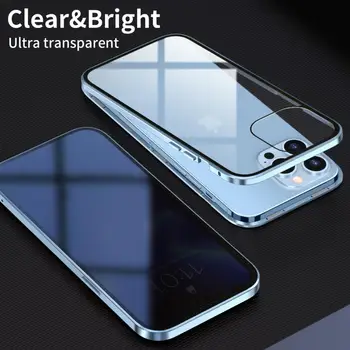 2022 Naujos Anti-peep Privatumo Metalo Magnetinių Grūdintas Stiklas Telefono dėklas Skirtas iPhone 12 11 Pro XR XS MAX X Magnetas Apsauginis Dangtelis