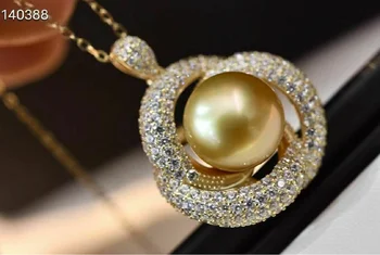 Spalvingas milžinišką AAAA 12-13mm Pietų Kinijos Jūroje aukso auskarai, perlų karoliai pakabukas 925s-