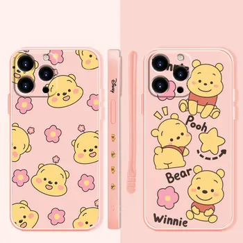 Disney Winnie the Pooh Bear Gėlių Skystas Telefono dėklas Skirtas Apple iPhone 14 13 12 11 Pro Max 13 12 Mini XS XR X 7 8 6 6S Plius Padengti