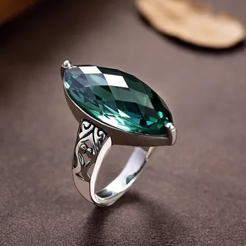BOCAI Naujas Nekilnojamojo grynas S925 silver green crystal priedai perdėti asmenybė, paprastas, elegantiškas ir madingas moteris žiedas