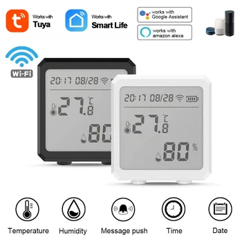 Tuya WIFI Temperatūros ir Drėgmės Jutiklis, Valdiklis Metrų Patalpų Drėgmėmačiu Termometras LCD Ekranas Alexa, Google 