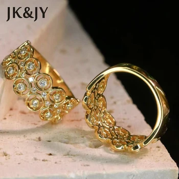 JK&JY 100% 18K Yellow Gold Gamtinių Deimantų, ažūrinės figūrinių Žiedas Fine Jewelry Gimtadienio Dovana AU750