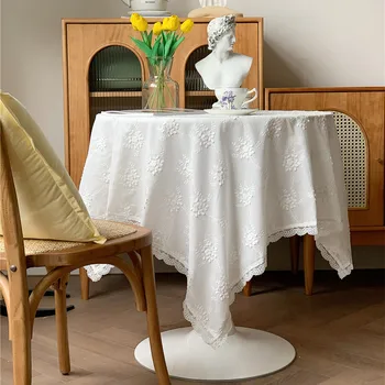 Baltos spalvos Nėrinių staltiesė, skirta Stalo Medvilnės Staltiesė tapete Šviesos Prabangių Stalo Dangtis nappe de table prancūzijos Staltiesė mantel mesa