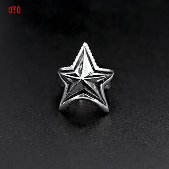 S925 sterlingas sidabro derliaus Tailando sidabro žiedas punk mados penkiakampė žvaigždė, žiedas vyrams ir moterims