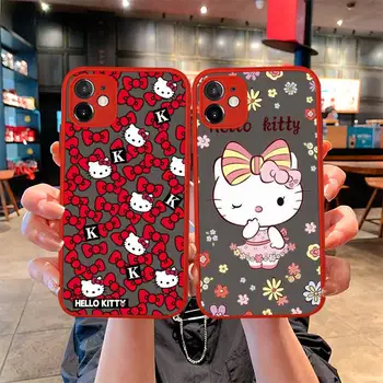 Mielas Hello Kitty Telefono dėklas Skirtas iphone 12 11 Pro Mini Max XS X 8 7 Plus SE 2020 XR Matinis Skaidrus Šviesiai raudonas Dangtelis